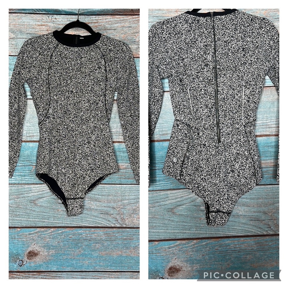 Lululemon Go Til Dawn Bodysuit Black White Size 6.